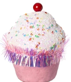 Intratuin Weihnachtsbaumschmuck Candyline Cupcake dunkelrosa / weiß D 7 H 11 cm