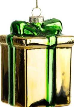 Intratuin Weihnachtsbaumschmuck Nuna Geschenk gold / grün 6,4 x 6,4 x 9,1 cm