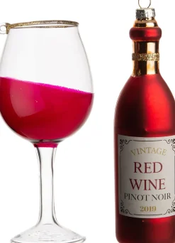 Intratuin Weihnachtsbaumschmuck Weinglas mit Flasche rot D 4 H 14,5 cm