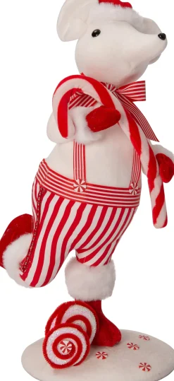 Intratuin Weihnachtsdeko Candyline Maus mit Zuckerstange weiß / rot 23 x 23 x 47 cm