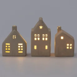 Intratuin Weihnachtsdeko Häuschen Ole grau mit Beleuchtung 9,5 x 5,5 x 11,5 cm