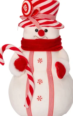 Intratuin Weihnachtsdeko Candyline Schneemann mit Zuckerstange weiß / rot 22 x 20 x 39 cm