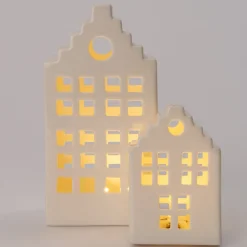Intratuin Weihnachtsdeko Häuschen creme LED warmweiß 9,5 x 7,8 x 18,5 cm