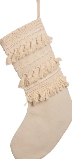 Intratuin Weihnachtsdeko Weihnachtsstrumpf Tassel creme 60 x 28 x 1,5 cm