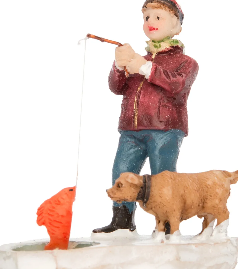 Intratuin Weihnachtsdorf Figur angelnder Junge mit Hund 4,5 x 3,2 x 5,8 cm