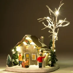 Intratuin Weihnachtsdorf Miniatur-Haus mit Baum 14 x 13,5 x 19 cm