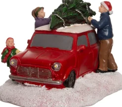 Intratuin Weihnachtsdorf Auto Mini Cooper mit Figuren 14 x 9,3 x 8 cm