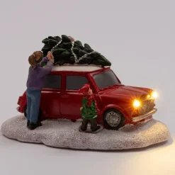 Intratuin Weihnachtsdorf Auto Mini Cooper mit Figuren 14 x 9,3 x 8 cm