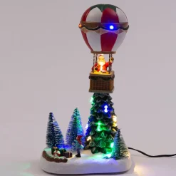 Intratuin Weihnachtsdorf Miniatur-Heißluftballon mit Weihnachtsmann 16,5 x 12,5 x 28 cm