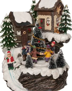 Intratuin Weihnachtsdorf Miniatur-Häuser mit Weihnachtsbaum 17,5 x 19,5 x 19 cm