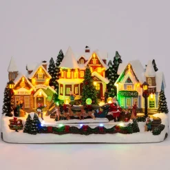 Intratuin Weihnachtsdorf Miniatur mit Rentierschlitten 44 x 25,5 x 23 cm