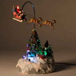 Intratuin Weihnachtsdorf Figur Weihnachtsmann mit Schlitten und Baum 16 x 15,5 x 29 cm