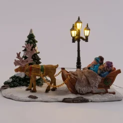 Intratuin Weihnachtsdorf-Miniatur Rentier mit Schlitten 18,5 x 9 x 12 cm