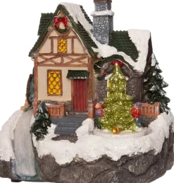 Intratuin Weihnachtshäuschen mit Wasserfall und Weihnachtsbaum 16 x 12,5 x 16 cm