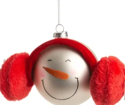 Intratuin Weihnachtskugel Schneemann Ohrenwärmer rot / weiß D 10 H 10 cm