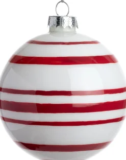 Intratuin Weihnachtskugel Beeston weiß / rot Linien D 8 cm