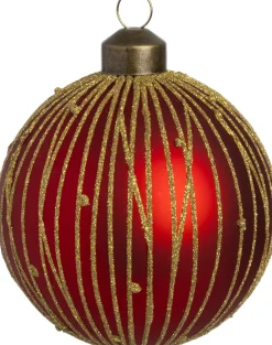 Intratuin Weihnachtskugel Endy rot / gold Linien D 8 cm