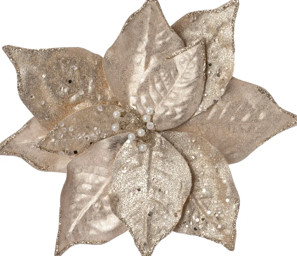 Intratuin Weihnachtsschmuck Josa Blume mit Clip gold D 24 H 24 cm