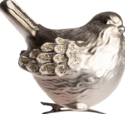 Intratuin Weihnachtsschmuck Vogel mit Clip silber H 7,5 cm