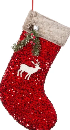 Intratuin Weihnachtssocke Pailletten Hirsch rot 52 x 18 x 2 cm