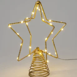 Intratuin Weihnachtsstern mit Fuß gold mit Beleuchtung D 19,5 H 23,5 cm