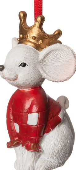Intratuin Weihnachtsbaumschmuck Maus mit Krone weiß 4,5 x 4 x 7 cm