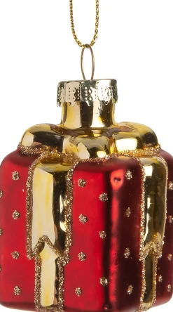 Intratuin Weihnachtsbaumschmuck Geschenk rot / gold 3,5 x 3,5 x 5,5 cm