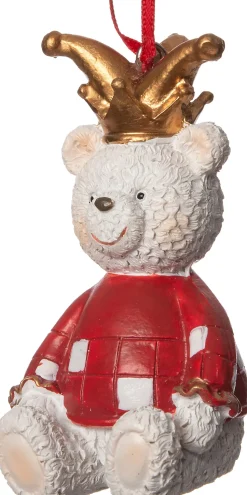 Intratuin Weihnachtsbaumschmuck Bär mit Krone weiß 4,5 x 4 x 7 cm