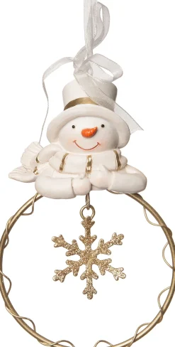 Intratuin Weihnachtsbaumschmuck Schneemann mit Schneeflocke gold/weiß 9 x 3 x 13,5 cm