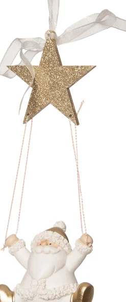 Intratuin Weihnachtsbaumschmuck Weihnachtsmann mit Fallschirm gold/weiß 6,5 x 4 x 13,5 cm