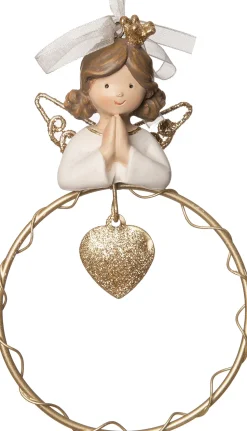 Intratuin Weihnachtsbaumschmuck Engel mit Herz gold/weiß 9,5 x 3,5 x 15 cm