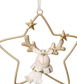 Intratuin Weihnachtsbaumschmuck Rentier mit Sternen gold/weiß 13,5 x 3,5 x 14 cm