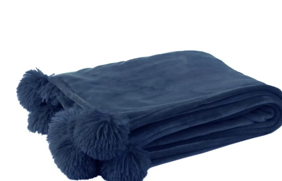 J-Line Decke Pompom blau 170 x 130 cm