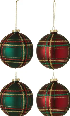 J-Line Weihnachtskugel kariert Mix Nia rot / grün D 10 cm 4 St.