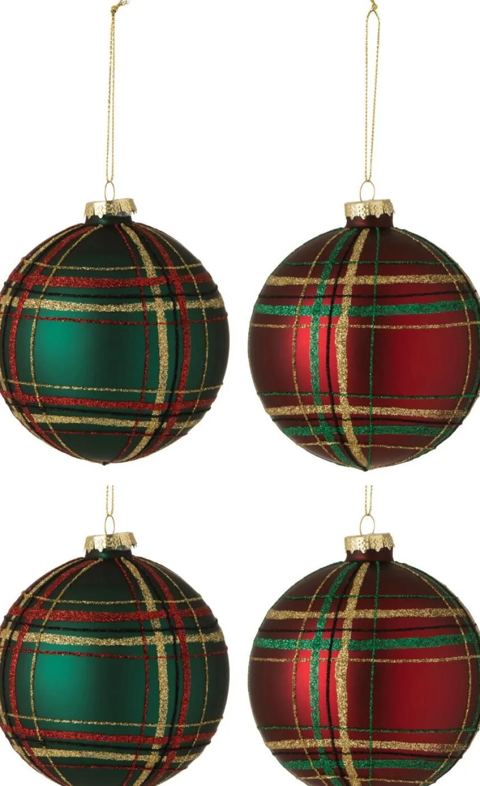 J-Line Weihnachtskugel kariert Mix Nia rot / grün D 10 cm 4 St.