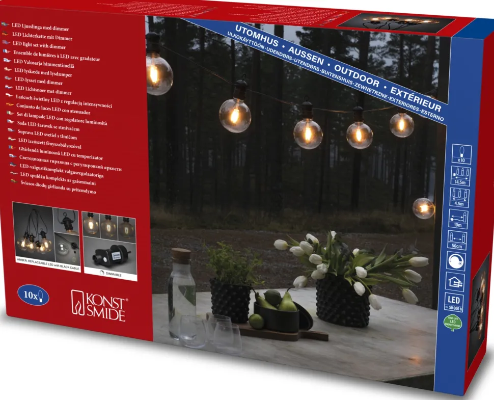 Konstsmide LED Lichterkette schwarz 5 m mit 10 austauschbaren Leuchten