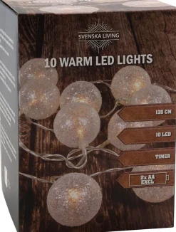 Lichterkette Glitzerkugeln weiß mit 10 LEDs warmweiß 1,35 m