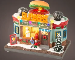 Lumineo Weihnachtsdorf Miniatur Burger Fast Food (Hamburgerstand) 12 x 19,5 x 16 cm