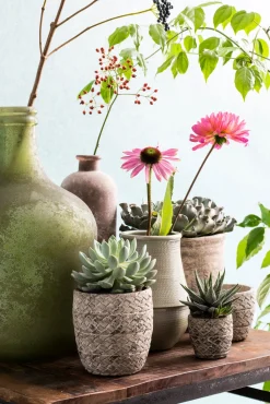 Mica Decorations Blumentopf Alma rund D 15 cm H 15 cm hellgrau