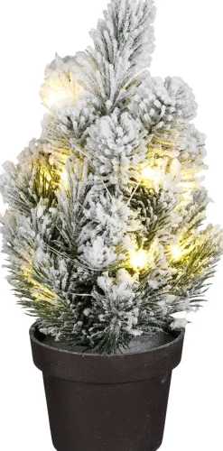 Mica Decorations Mini-Weihnachtsbaum Ivo mit Schnee beleuchtet grün D 7,5 H 24 cm