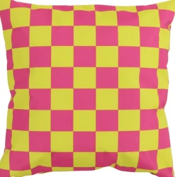 Overseas Dekokissen Vinnie kariert gelb - rosa 45 x 45 x 10 cm