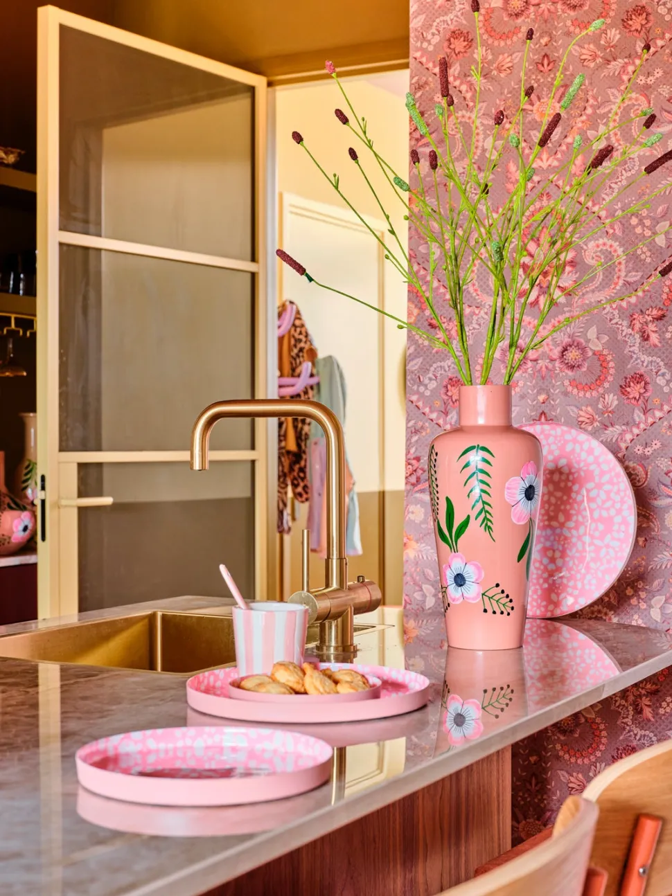 Silk-Ka Kunstzweig Wiesenknopf Pimpernel braun 84 cm