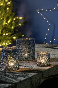 Teelichthalter Strass Lois blau D 11 H 12,5 cm