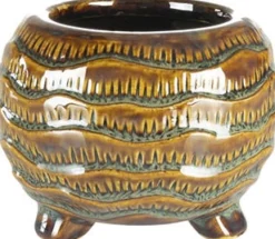 TS Blumentopf Dewi mit Füßen gold / braun D 15 H 12 cm