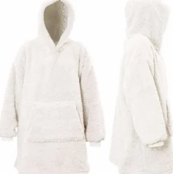 Unique Living Hoodie Deckenpulli mit Kapuze Teddy weiß onesize