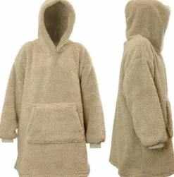 Unique Living Hoodie Deckenpulli mit Kapuze Teddy grau onesize