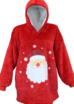 Unique Living Hoodie Deckenpulli mit Kapuze Weihnachtsmann rot onesize