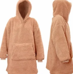 Unique Living Hoodie Deckenpulli mit Kapuze Teddy rosa onesize