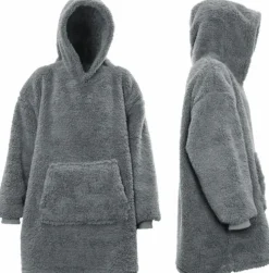 Unique Living Hoodie Deckenpulli mit Kapuze Teddy dunkelgrau onesize