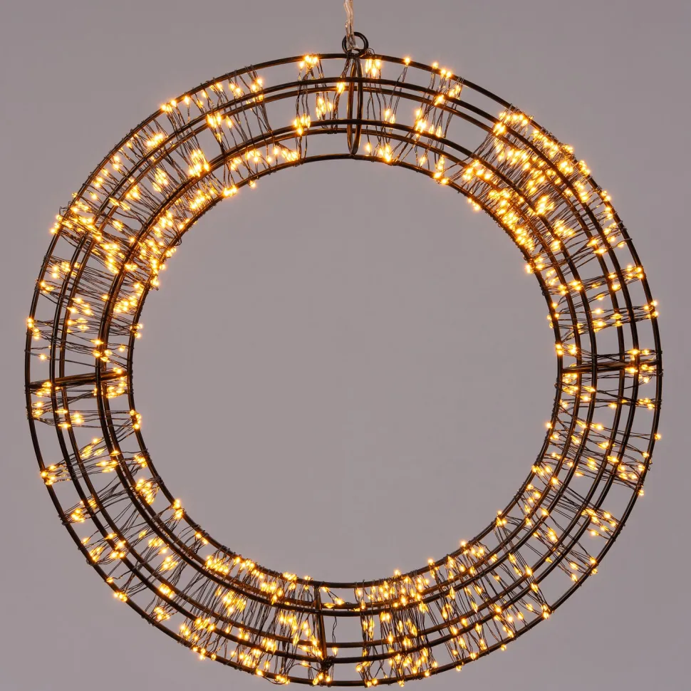 Weihnachtsanhänger Kranz schwarz mit 800 LEDs warmweiß D 36 cm
